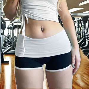 Shorts de sport respirants de style streetwear américain - Shorts de sport serrés à taille haute en satin, couleur contrastée, couture de contour, leggings de sport sexy - Product Image 2