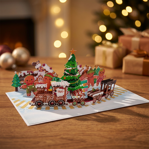 Tarjeta de Navidad 3D Pop-Up, Tren de Jengibre, Tarjeta de Felicitación Navideña, Manualidad en Papel, Regalo Decorativo Personalizado, Origen Vietnam - Product Image 2