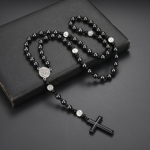 Nuovo arrivo Christian Jesus nero roccia vulcanica onice croce <span class=keywords><strong>collana</strong></span> 8mm pietra grezza croce <span class=keywords><strong>rosario</strong></span> <span class=keywords><strong>collana</strong></span> per gli uomini - Product Image 2