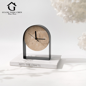 Décoration de salon de luxe, décoration d'intérieur, ornement d'horloge en pierre de grotte en métal - Product Image 5
