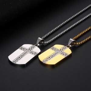 Wholesale <b>Titanium</b> Steel Men Designer Jewelry Dogtag Cross Pendant Necklace - Product Image 2