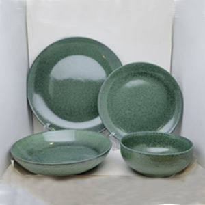 Juego de vajilla de 16 piezas de gres con esmalte reactivo verde, plato de postre de 8 pulgadas, tazón para cereales y fideos de 6 pulgadas, plato de cena de 10.5 pulgadas, tazón para ensalada de 8.25 pulgadas - Product Image 1