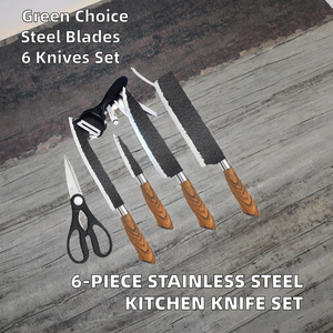 Juego de Cuchillos de Cocina de Acero Inoxidable de 6 Piezas, Venta al por Mayor de Fábrica Gemeitour, Hojas Recubiertas Ambidiestras, Duraderas y Ecológicas, con Mango de Madera - Product Image 2