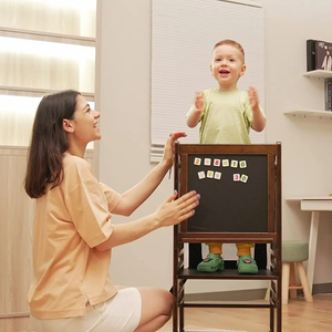 Brown Hihg Quality Materails Toddler Tower <b>Adjustable</b> Kitchen <b>Stool</b> with Chalkboard - Product Image 4