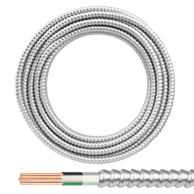 PrimePro 50ft 12/2 MC Cable 600V Solid Copper Metal Clad Aluminum Interlock Armor for Listed FT4 Flame Retardant No Conduit