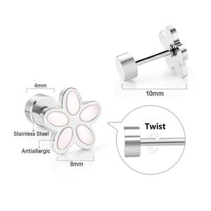 Boucles d'oreilles clous en émail motif fleur, plaqué or 18 carats PVD de haute qualité, bijoux en acier inoxydable, jolies boucles d'oreilles clous pour femme - Product Image 4