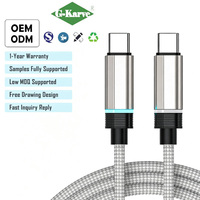 Câble de charge super rapide 100W Type-C vers Type-C avec effet lumineux LED, cordon de données tressé haute densité pour ordinateur portable, téléphone, tablette