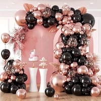 Guirlande d'arche de ballons confettis noir et or rose pour événements, fêtes, anniversaires, enterrements de vie de jeune fille et mariages
