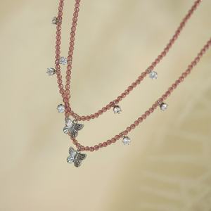 Collar de Moda Boho Vintage, Chapado en Oro de 18K, con Cuentas de Acero Inoxidable y Bolas de Cristal, Color Rosa - Product Image 2