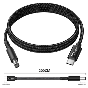 2M Nylon trenzado PD 100W 5A USB C a DC 7955 7406 6006 5517 5525 5521 <span class=keywords><strong>Cable</strong></span> de carga rápida <span class=keywords><strong>para</strong></span> portátil HP Dell <span class=keywords><strong>Acer</strong></span> Asus Lenovo - Product Image 2