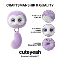 Pendentif en peluche électrique IA ChatGPT Lavender Shy avec yeux lumineux à intensité réglable, jouet personnalisé, multilingue, intelligent et éducatif 2026