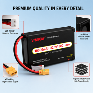 Batterie de drone Viwipow haute performance 6S 10000mAh 22.2V 50C, batterie semi-solide LiCoO2 Cathode XT90, prise personnalisée - Product Image 5
