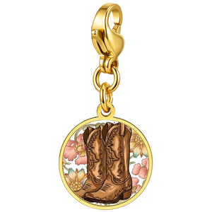 Western Cowboys Clip-On Charms Sonnenblumenhüte Blumenstiefel Runder Anhänger Karabinerverschluss Edelstahl Italienisches Charm-Armband - Product Image 4