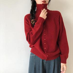 秋季高领针织开衫女式复古韩式宽松高级宽松毛衣外套 Sehe Fashion - Product Image 3