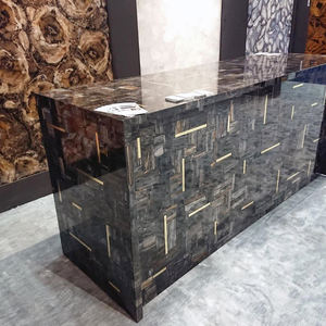 Custom naturale nero fossile di legno pietrificato scrivania della Reception per l'ufficio dell'hotel - Product Image 5