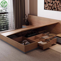Meubles d'appartement d'hôtel de luxe moderne, cadre de lit en bois massif avec matelas, couleur noyer, taille king queen