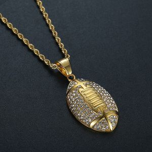 Hip Hop Football Pendant Necklace Stainless Steel Gold Silver Plated <b>Iced</b> Out Rhinestone Unisex Gift Jewelry - Product Image 5
