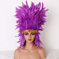 Serre-tête en plumes en gros avec pierres précieuses dorées, idéal pour le Mardi Gras, le carnaval, les costumes de festival, la couronne de fête pour femmes, la mascarade