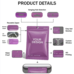 ถุง Mylar คุกกี้กันกลิ่นพลาสติกพิมพ์โลโก้1<span class=keywords><strong>ปอน</strong></span>ด์<span class=keywords><strong>3</strong></span>.5กรัม7กรัม - Product Image 3