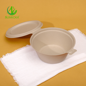SUMKOKA directo de fábrica a prueba de agua 100% respetuoso con el medio ambiente desechable caña de azúcar bagazo 32oz fideos grandes cuencos con tapa microondas - Product Image 6