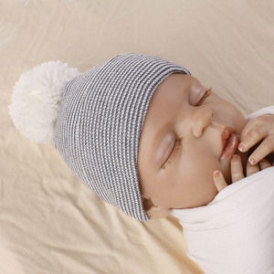 Hot Selling Comfortable <strong>Newborn</strong> Knitted Hospital Hat Baby Boys Girls Sleeping Hats Soft Cotton Baby Beanie Hats With <strong>Poms</strong> on Top - Product Image 4
