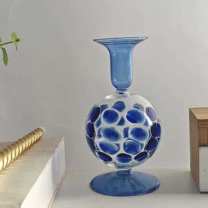 Support de bougie en verre soufflé à la main motif points bleus, style <span class=keywords><strong>Art</strong></span> Déco vintage, pour bougies coniques, idéal pour la décoration de la maison et les mariages - Grande Vente - Product Image 3