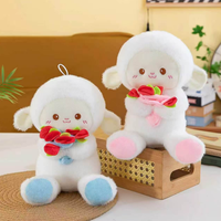Jolie peluche agneau rose et bleu aux pattes, tenant une rose, cadeau d'anniversaire idéal pour meilleur ami, oreiller de sommeil
