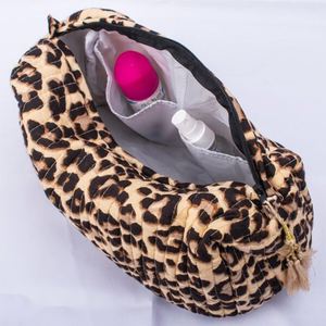 Durable Eco-Friendly Leopard Print Custom Travel Quilted Cotton Cosmetic Bags Makeup for Organizer Tassel Zipper <b>Storage</b> - Product Image 4
