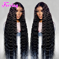 Wig Rambut Asli 13x6 HD Lace Frontal Deep Water Wave, Wig Rambut Asli Brasil 13A Deep Wave Lace Frontal Kepang untuk Wanita Kulit Hitam Tanpa Lem