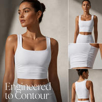 Vente en gros de vêtements de sport pour femmes, personnalisés, en tissu technique, avec soutien sculpté et rembourré, col carré froncé, de la série Silk Gather, pour le fitness et le yoga