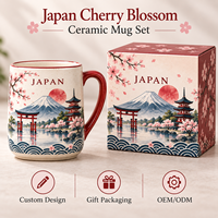 Mug en céramique souvenir du Japon avec motif du mont Fuji et des fleurs de cerisier, tasse à boisson en céramique représentant des monuments japonais, vente en gros