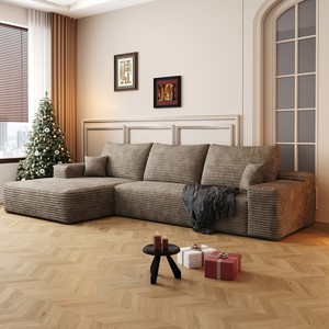 Canapé modulaire en forme de L avec chaise longue, assise profonde, sans assemblage requis, en tissu velours côtelé moelleux, ensemble canapé-lit gauche/droite - Product Image 3