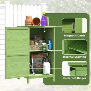 Abri de jardin en bois de sapin, armoire de rangement extérieure, 1 étagère réglable, petit modèle 55x54x100cm, vert - Product Image 3