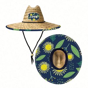 Sombrero de Paja Personalizado con Logotipo de Marca, Gorra de Surf para Hombre, Sombrero de Paja con Estampado Floral para Protección Solar de Verano, con Estampado en la Parte Inferior de la Ala - Product Image 1