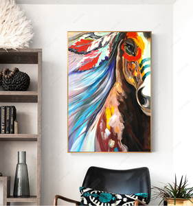 Sala de estar decoración del hogar regalo 100% pintado a mano cabeza de caballo colorida <span class=keywords><strong>pintura</strong></span> al óleo de caballo pintada a mano abstracta - Product Image 4