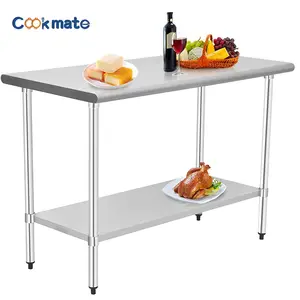 Stainless Steel Work Table for Prep & Work Metal Commercial Kitchen Heavy Duty Table with Adjustable Under Shelf and Table Foot