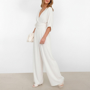 Suzhou <span class=keywords><strong>VIVA</strong></span> VIXEN 2026 Mono casual de mujer con cuello en <span class=keywords><strong>V</strong></span> profundo, manga kimono, cintura ajustada y pierna ancha - Product Image 6