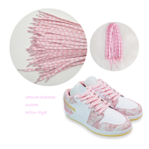 Cordones de algodón personalizados con textura hueca, cordones de poliéster con serigrafía para zapatos rosas - Product Image 1