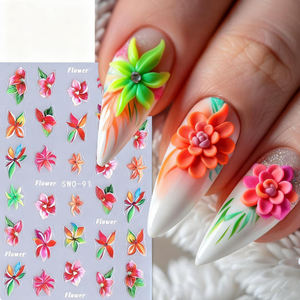 Pegatinas de <span class=keywords><strong>Uñas</strong></span> con Flores Estilo Hawaiano, Pétalos Florales de Primavera Verano, Calcomanías de <span class=keywords><strong>Uñas</strong></span> Mate Texturizadas, Decoración de Manicura DIY - Product Image 1