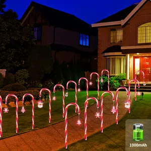Christmas Lights Tree Ornament Pathway 1000 MAh Stake Candy Cane Solar Fence Lights Outdoor