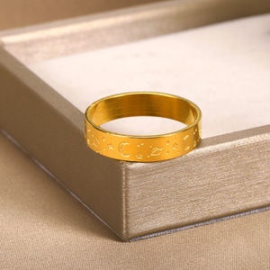 Go Party Dainty bijoux en acier inoxydable plaqué or 18K lune et étoile bague de pouce gravure planète bagues femmes hommes Couples - Product Image 5