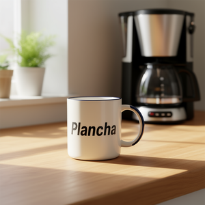 Taza de Cerámica con Estampado de Letras en Plancha, Diseño Minimalista, Serigrafiada, Ideal para Uso Doméstico y Regalos, Blanca con Ribete Azul Marino - Product Image 2