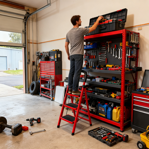 <span class=keywords><strong>Escalera</strong></span> de Acero <span class=keywords><strong>Plegable</strong></span> de Diseño Moderno para Interiores, 5 Peldaños, Color Rojo, Ligera, para el Hogar - Product Image 5