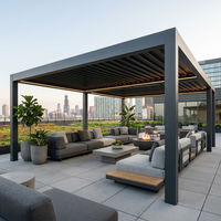 Pergola bioclimatique de luxe en aluminium, toit à lames orientables imperméable, gazebo avec éclairage LED RGB, stores motorisés résistants au vent, villa