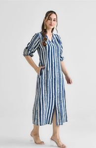 Imprimé floral nouveau rayé femmes été longue robe robe à manches longues bureau dame tenue robe pour bureau porter - Product Image 6