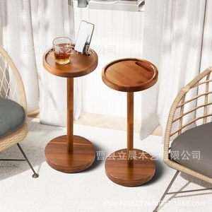 Lichen Wooden <b>Side</b> <b>Table</b> <b>Round</b> With Phone Holder <b>Small</b> Drink <b>Table</b> For Sofa Multifunctional Furniture - Product Image 2