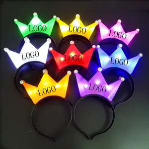 High Quality Custom Logo Printing Luminous Glowing Light Up Glow in the Dark Led Crown Headband for Party