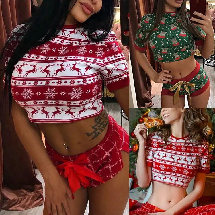 Conjunto de pijama de natal para meninas, 2 peças, camisola de dormir para adultos e mulheres