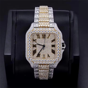 Reloj de Lujo para Hombre con Incrustaciones de Moissanita, Tono Dorado, Completamente Cubierto de Piedras, Automático, Estilo Hip Hop, Analógico - Product Image 1
