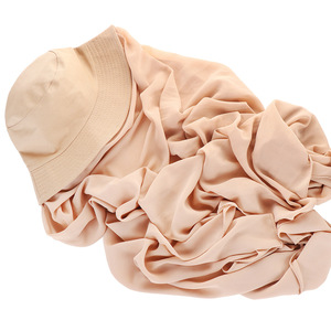 Hijab en mousseline de soie à perles de couleur unie, 2 ensembles d'écharpe en <span class=keywords><strong>voile</strong></span> avec chapeau pour dames, nouveau Design - Product Image 3